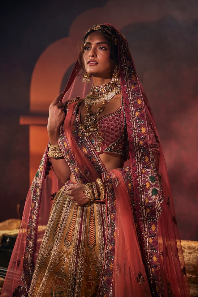 Wine & Amber Resham Lehenga