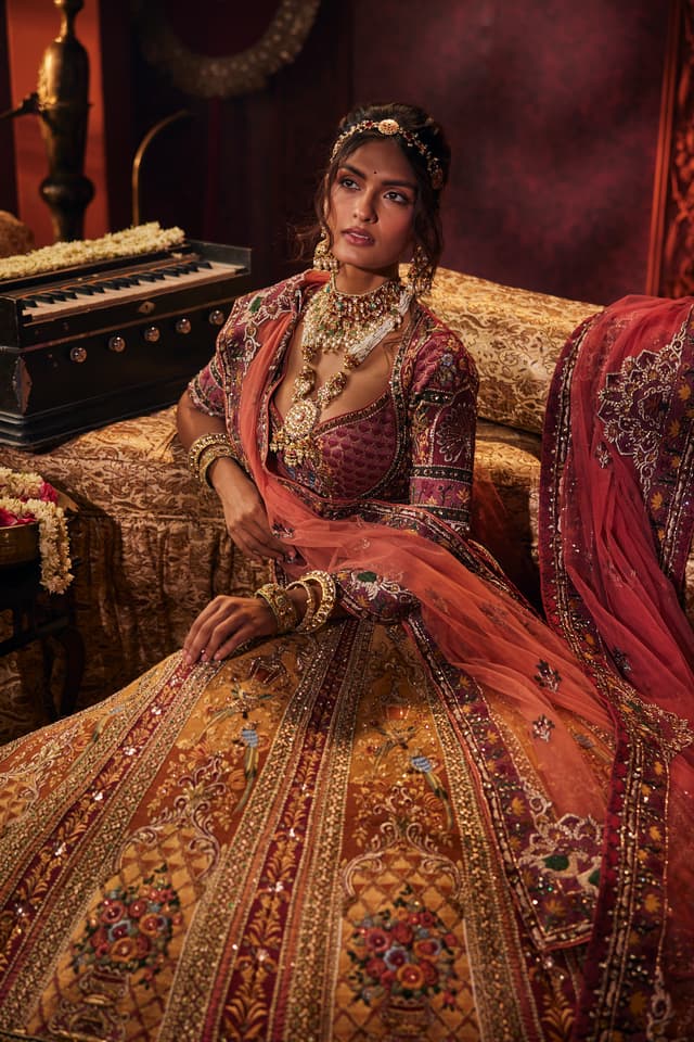 Plum Velvet Amber Zardozi Lehenga